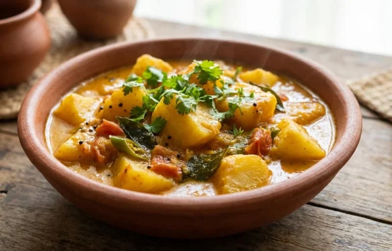 Batate Vagu, Steamed Basmati Rice and Roasted Papad - Recipe 1