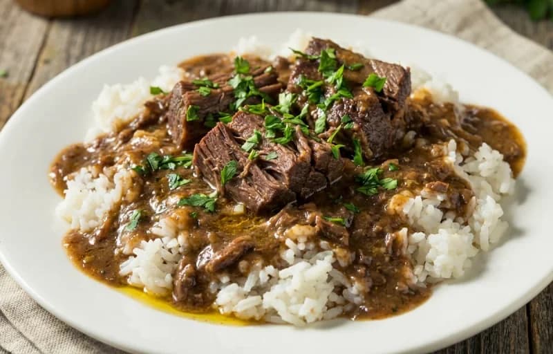 Smothered Pork Chops, Beef Rice and Gravy and Black-Eyed Peas - Recipe 2