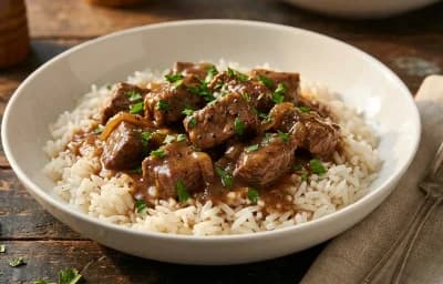 Beef Tips and Rice