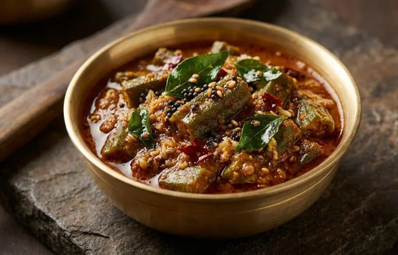 Steamed Basmati Rice, Bendekai Gojju, Carrot Kosambari and Appalam - Recipe 2