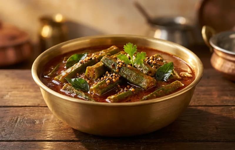 Boiled Rice, Bendekai Puli Koddel and Hard Boiled Eggs - Recipe 2