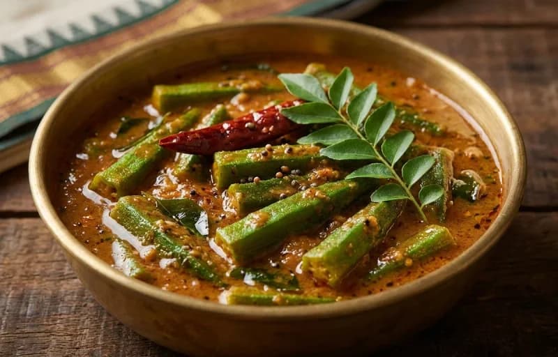 Boiled Rice, Bendekai Puli Munchi and Curd - Recipe 2