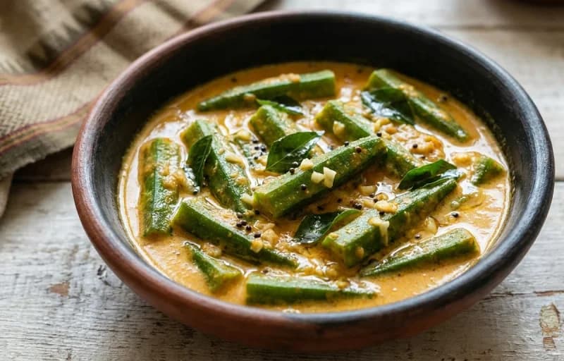 Steamed Basmati Rice, Bendi Ghashi and Roasted Papad - Recipe 2