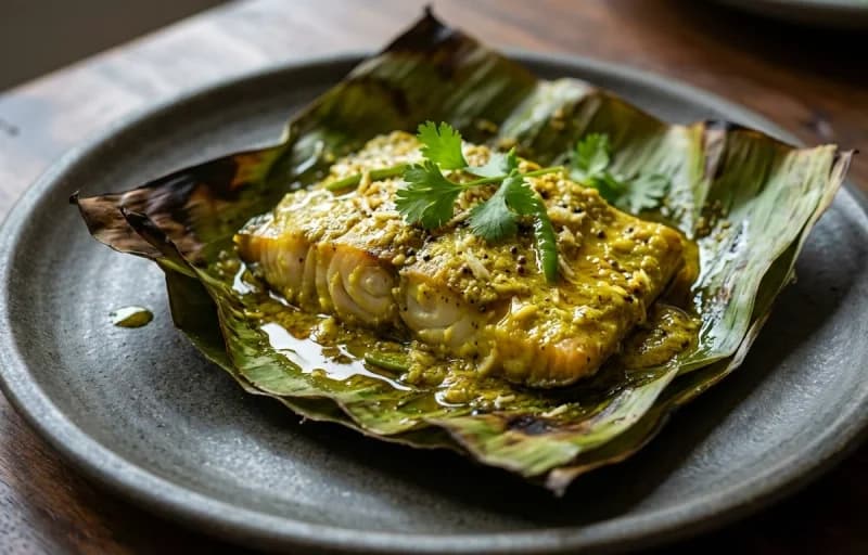 Bhetki Maacher Paturi, Steamed Basmati Rice and Tomato Chutney - Recipe 1