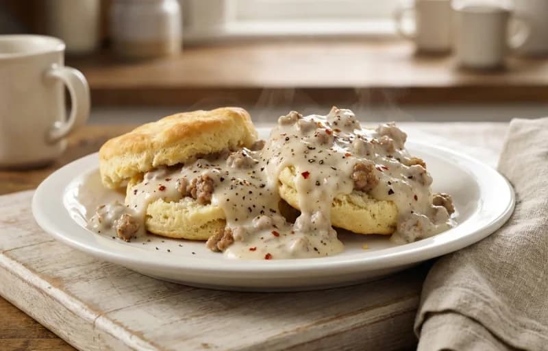 Biscuits and Sausage Gravy with Indian Fried Eggs - Recipe 1