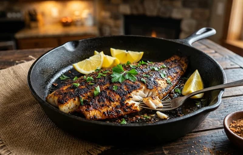 Blackened Catfish, Dirty Rice and Garlic Green Beans - Recipe 1