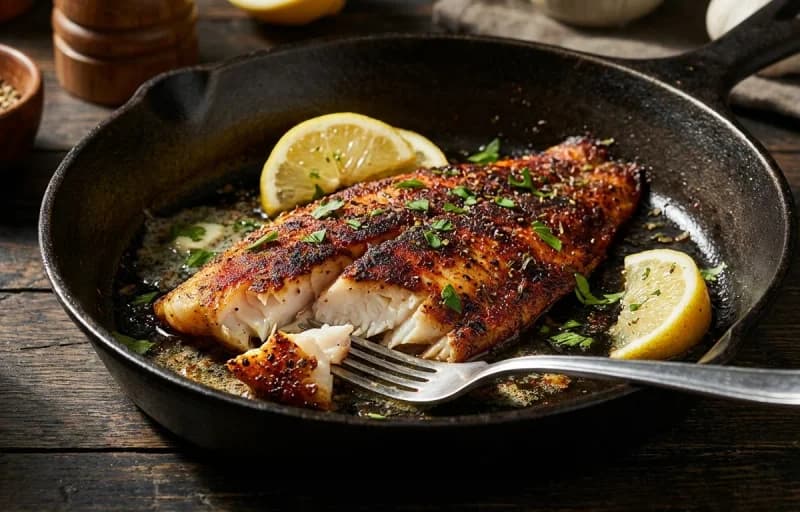 Blackened Fish, Dirty Rice and Steamed Broccoli - Recipe 1