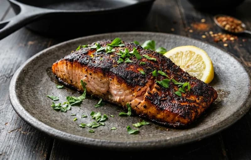 Blackened Salmon, Parmesan Polenta and Collard Greens - Recipe 1
