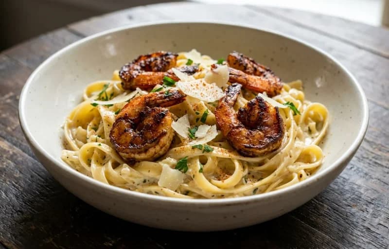 Blackened Shrimp Alfredo with Garlic Bread - Recipe 1