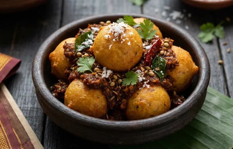 Bondas Sukka, Boiled Rice and Vegetable Sambar - Recipe 1