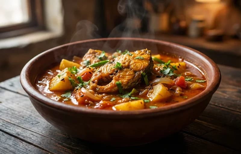 Borali Maasor Anja, Steamed Basmati Rice, Xaak Bhaji and Punjabi Mango Pickle - Recipe 1