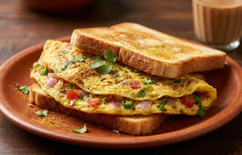 Bread Omelette with Kachori Masala