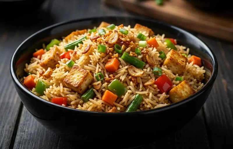 Burnt Garlic Fried Rice with Tofu