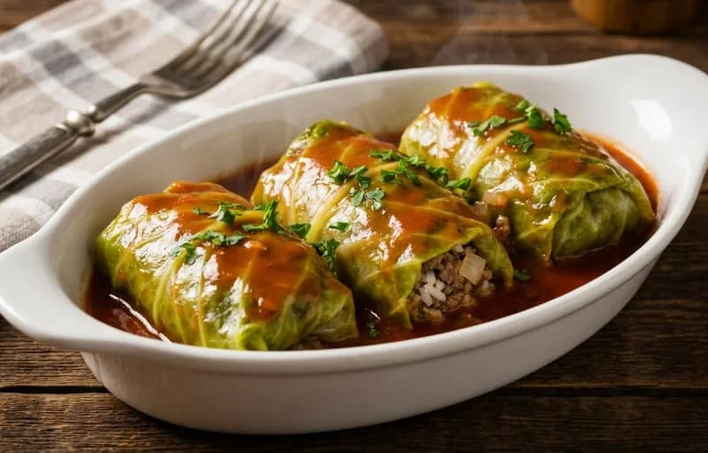 Cabbage Rolls, Boiled Potatoes and Tomato Sauce - Recipe 1