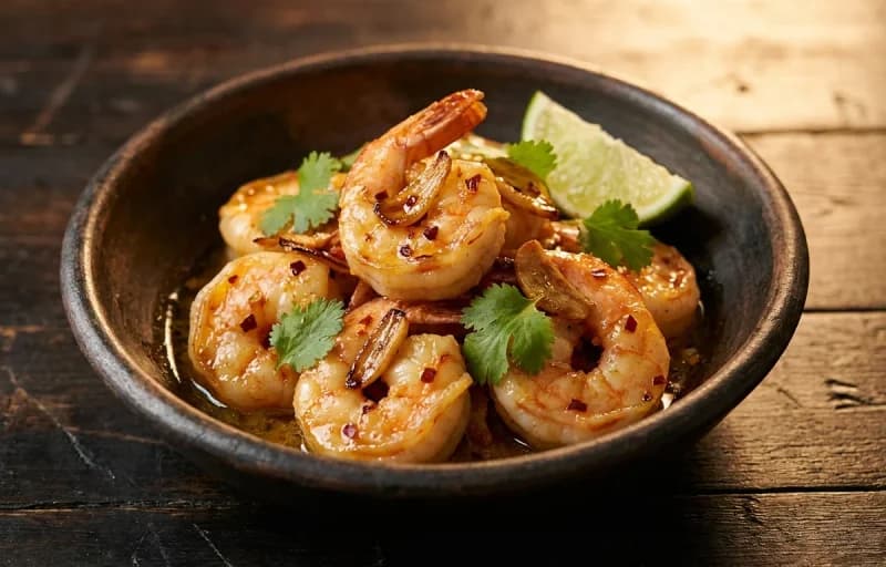 Camarones al Mojo de Ajo, Steamed Basmati Rice and Kachumber Salad - Recipe 1