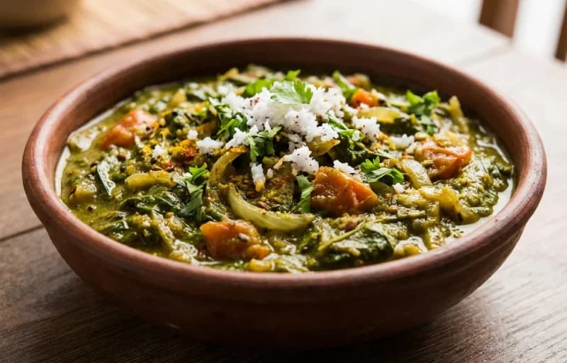 Chawli chi Bhaji, Steamed Basmati Rice and Amti Dal - Recipe 1