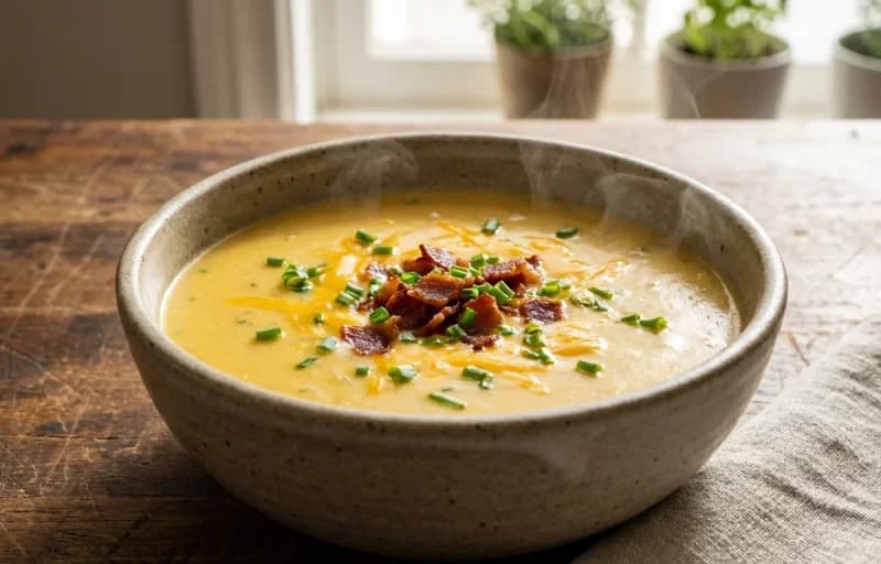 Cheesy Potato Soup, Bacon Bits and Buttery Crackers - Recipe 1