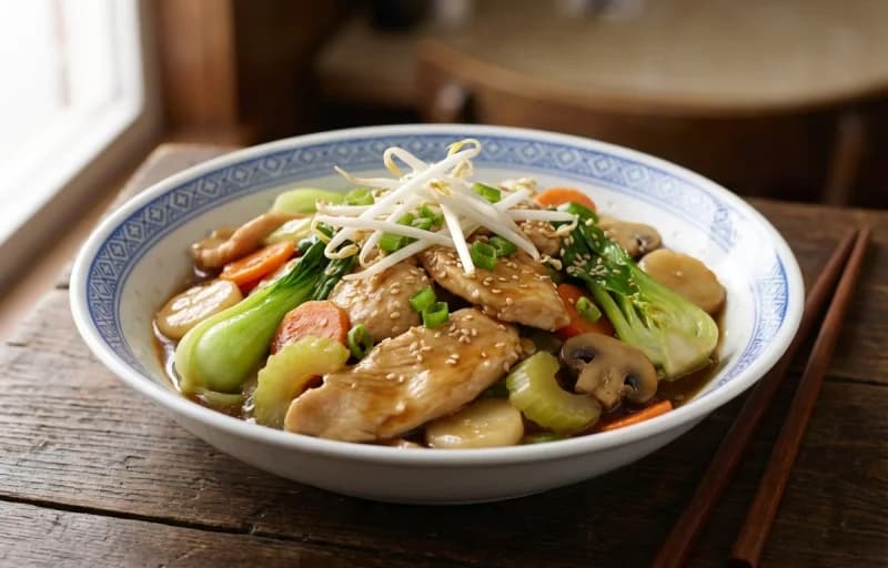 Chicken Chop Suey, Crispy Fried Noodles and Steamed Basmati Rice - Recipe 1