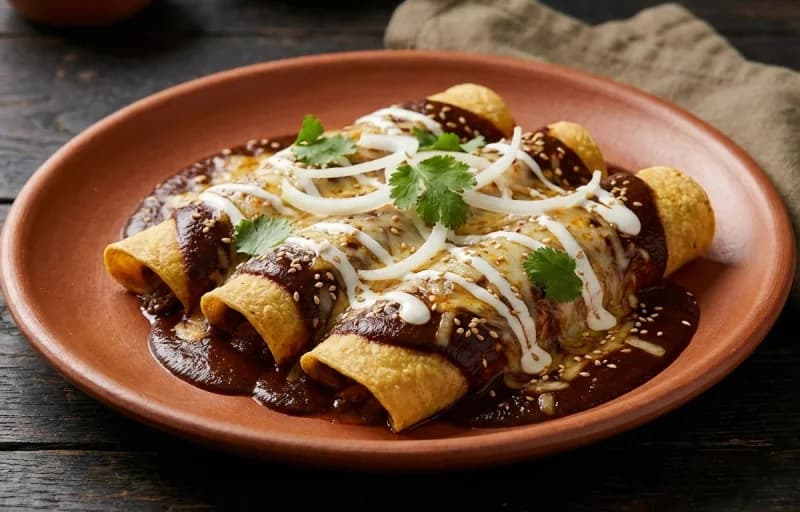 Chicken Enchiladas with Mole Sauce with Mexican Rice - Recipe 1