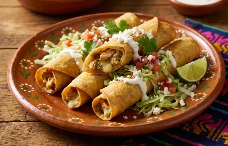 Chicken Flautas, Guacamole, Sour Cream and Spanish Rice - Recipe 1