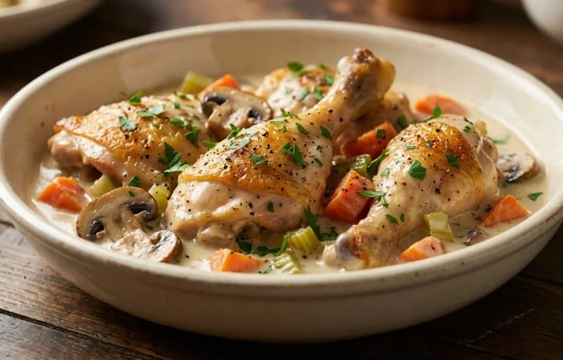 Chicken Fricassee, Steamed Basmati Rice and Corn Maque Choux - Recipe 1