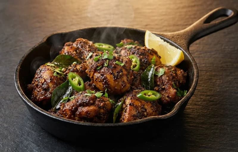 Chicken Pepper Fry, Lemon Rice and Appalam - Recipe 1