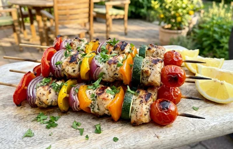 Chicken Skewers, Hummus, Pita Bread and Greek Salad - Recipe 1
