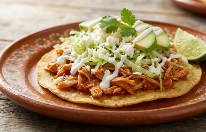 Chicken Tinga Tostadas, Cotija Cheese, Mexican Crema and Avocado Toast - Recipe 1