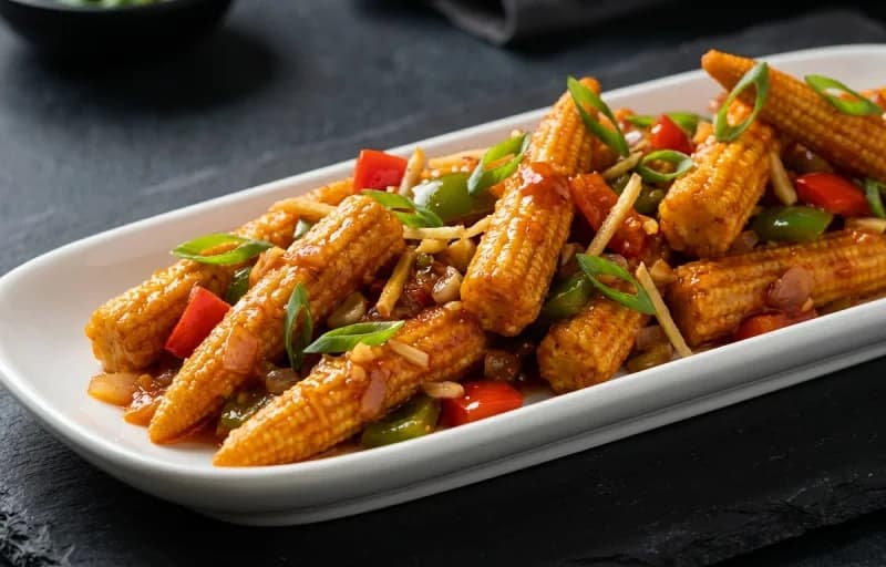 Chilli Baby Corn with Egg Hakka Noodles - Recipe 1