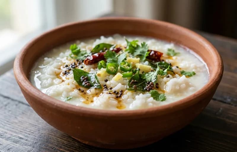 Dahi Pakhala, Aloo Bharta, Anda Bhaja and Badi Chura - Recipe 1