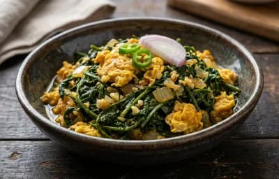 Dhekia Xaak with Egg Bhaji