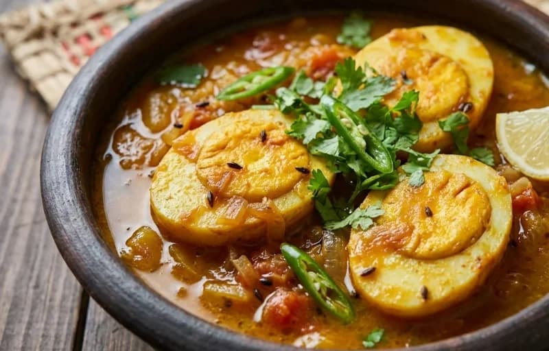 Dimor Tenga, Steamed Basmati Rice and Begun Bhaja - Recipe 1