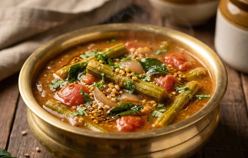 Steamed Basmati Rice, Drumstick Sambar, Cabbage Fry and Appadam - Recipe 2