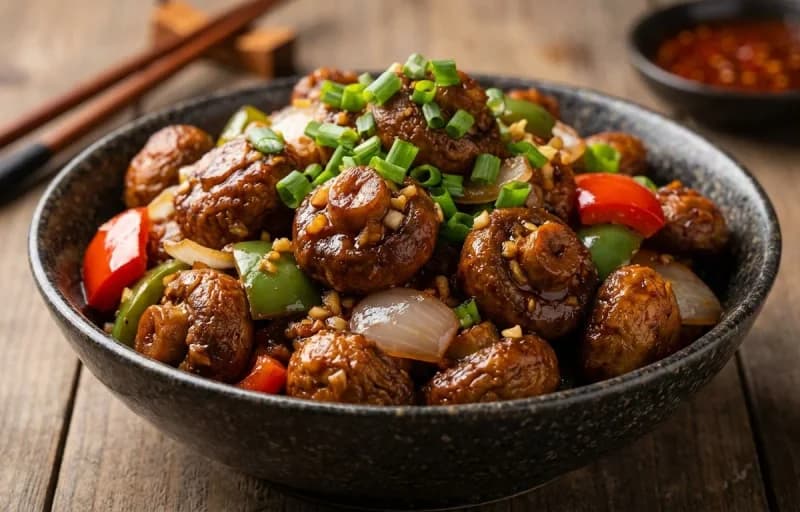 Dry Mushroom Manchurian with Veg Hakka Noodles - Recipe 1