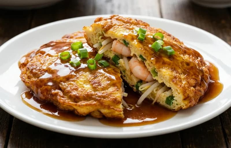 Egg Foo Young with Gravy with Steamed Basmati Rice - Recipe 1