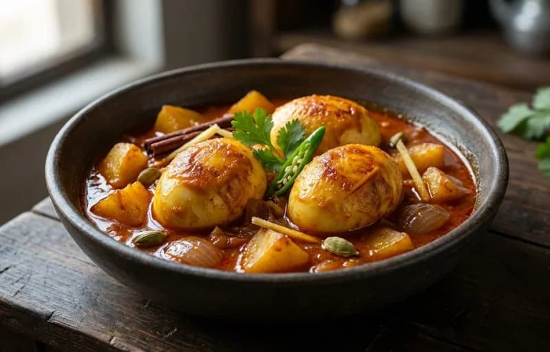 Egg Kaliya, Steamed Basmati Rice and Walnut Chutney - Recipe 1