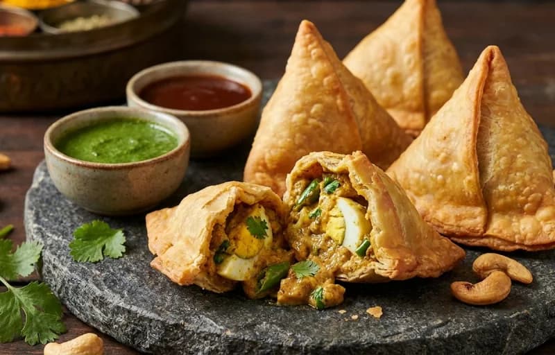 Egg Korma Samosa with Mint Raita - Recipe 1