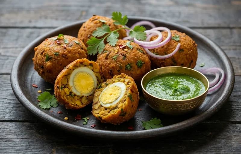 Egg Stuffed Kalmi Vada