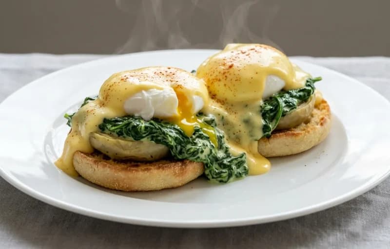 Eggs Sardou, Creamed Spinach, Garlic Parmesan Artichoke Hearts and Hollandaise Sauce - Recipe 1