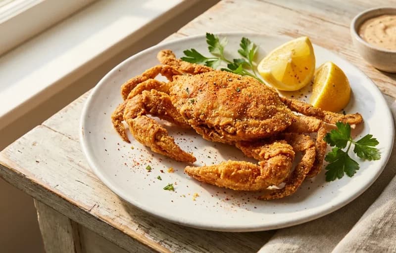 Fried Soft-Shell Crab, Lemon Butter Sauce and Sauteed Spinach with Garlic - Recipe 1