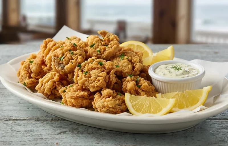 Fried Whole-Belly Clams, Eggless Tartar Sauce, French Fries and Indian Onion Rings - Recipe 1