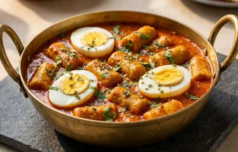 Gatte ki Sabzi with Egg, Gehu Roti and Onion Salad - Recipe 1