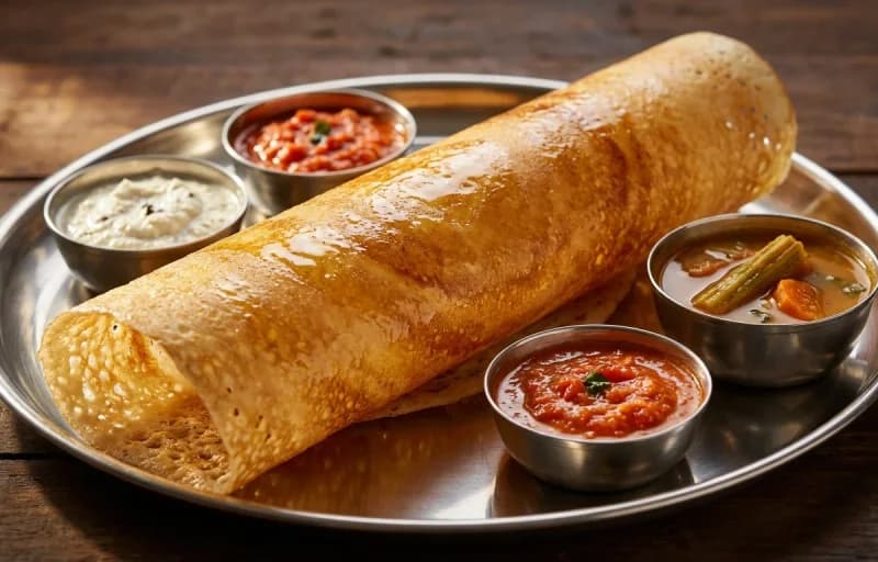 Ghee Roast Dosa, Vegetable Sambar and Red Chili Chutney - Recipe 1