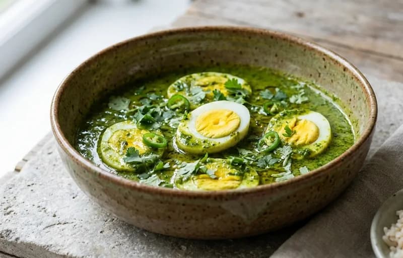 Goan Green Egg Curry with Goan Sannas - Recipe 1