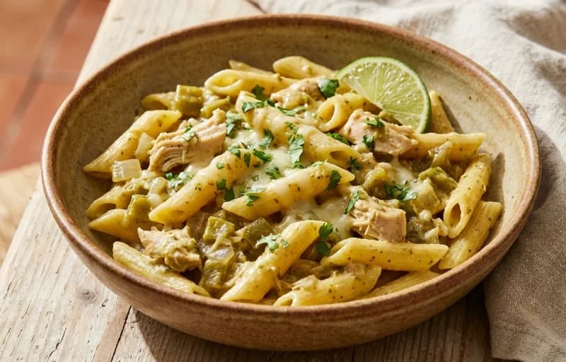 Green Chile Chicken Pasta with Garlic Bread - Recipe 1