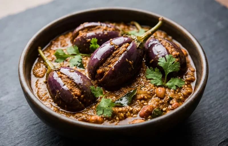 Gutti Vankaya Koora, Steamed Basmati Rice, Muddapappu and Tomato Rasam - Recipe 1