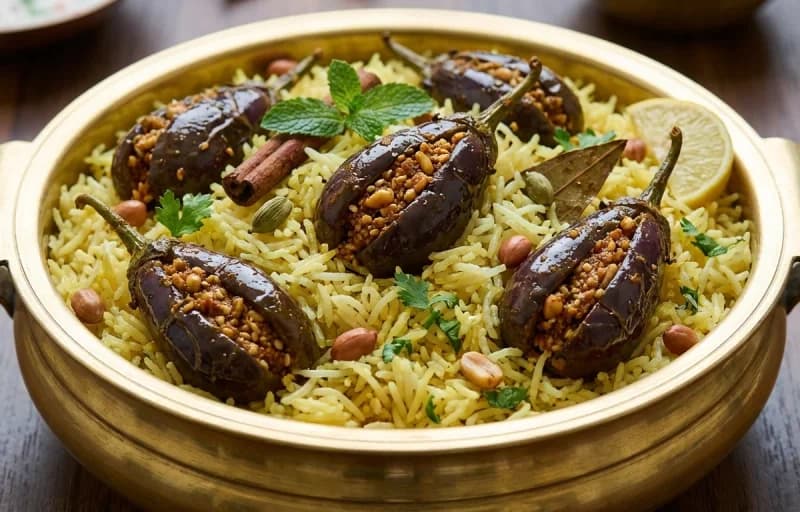 Gutti Vankaya Pulao with Cucumber Raita - Recipe 1