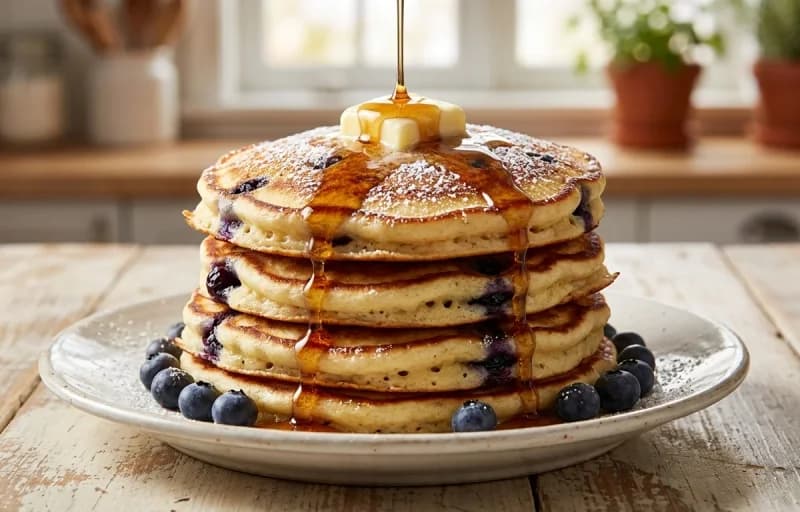 Huckleberry Pancakes, Maple Syrup and Breakfast Sausage Patties - Recipe 1