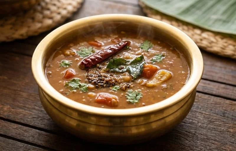 Boiled Rice, Hurali Saaru and Suvarnagadde Palya - Recipe 2