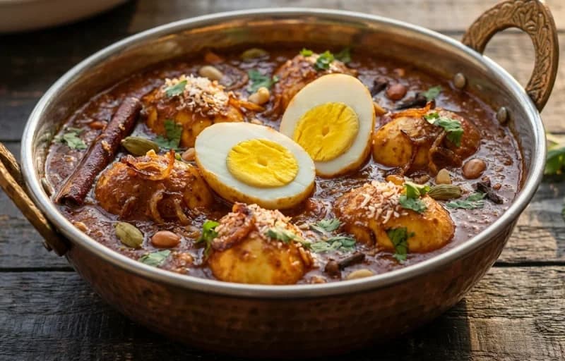 Hyderabadi Egg Curry, Hyderabadi Mutton Dalcha and Steamed Basmati Rice - Recipe 1